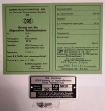 Simson SR 50 Blanko Betriebserlaubnis Datenblatt BE ABE Typenschild & Kerbnagel