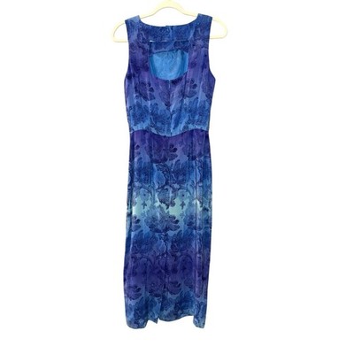 Vintage Tess 90s Blue Floral Silk Column Midi Dress Whimsigoth Fairycore  size 8 | eBay