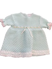 Vintage Mint Green Baby Girls Crocheted Dress Size 6 Mos 1970s Rosebuds Lace