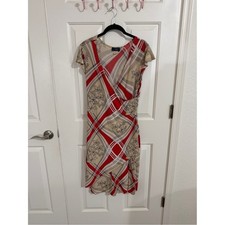 Vintage Y2K RAG Dress M Red Plaid Floral Faux Wrap Midi Made in USA