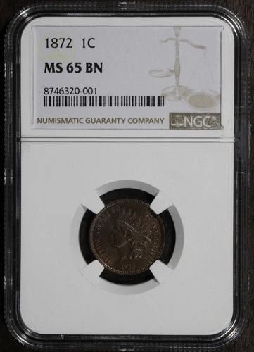 1872 (MS65 BN) Indian Head Cent 1C IHC NGC - Key Date Gem