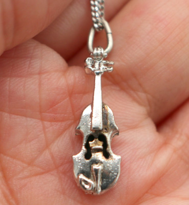 VTG ACo Sterling Silver 925 Violin Musical Instrument Charm Chain Necklace 18''