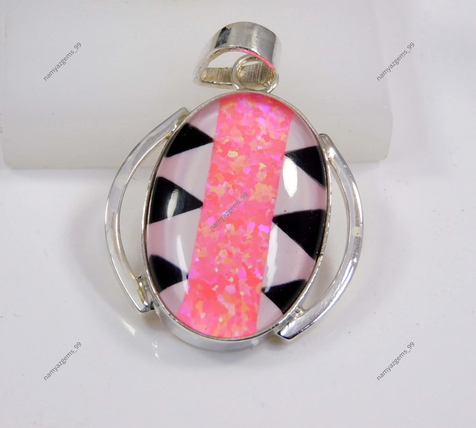 Hermoso colgante de plata de ley 925 de 28,70 quilates de ópalo australiano con piedras preciosas Foto 4 de 4