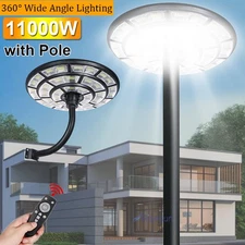 Commercial 11000W 360° Round LED Solar Street Light Dusk to Dawn Road Lamp+Pole