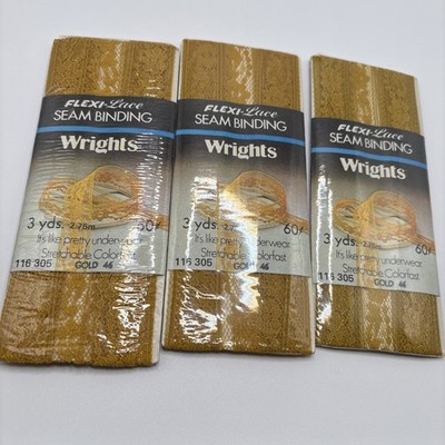 3 Vintage Wrights 3 Yards Flexi-Lace Seam Binding Gold (45)  D6