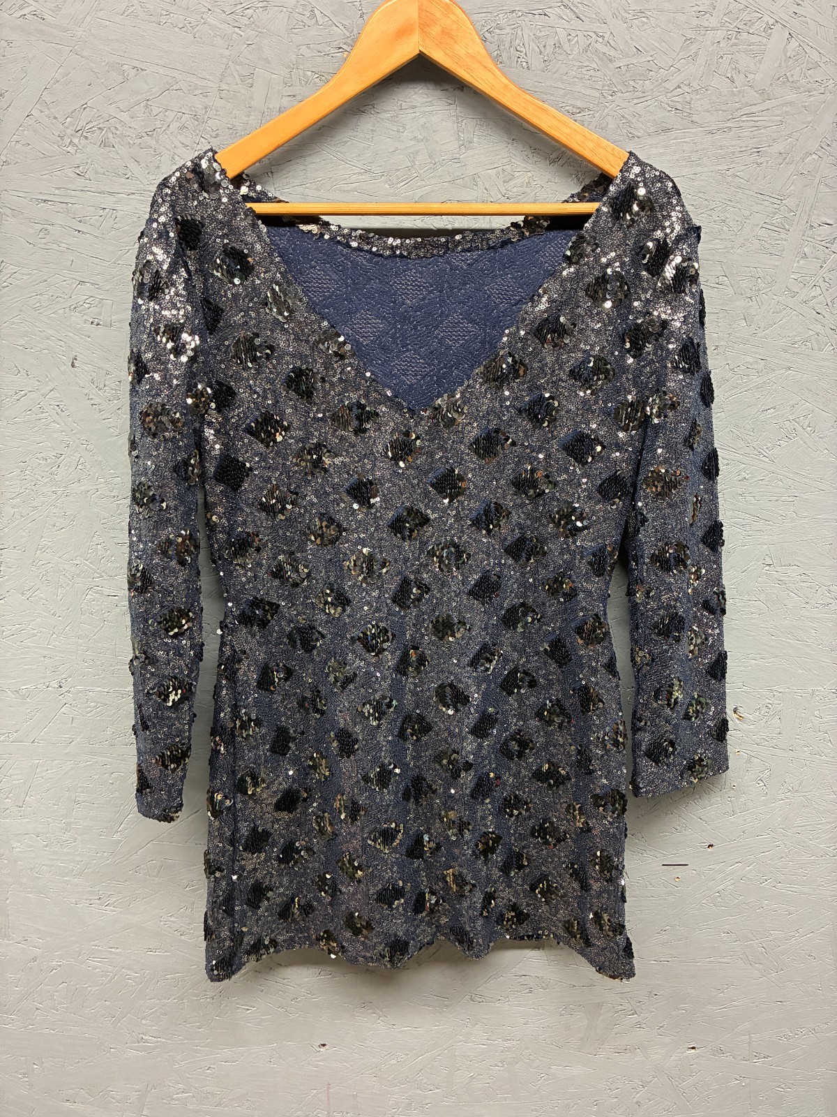 Zara Knit Sequin Tunic Top Women’s Size S Navy Blue Sparkle Party 3/4 Sleeve thumbnail 8