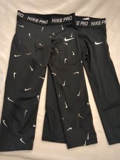 Lot of 2 Nike Pro Girls Black Elastic waist DriFIT Capri Leggings, Black, Size M