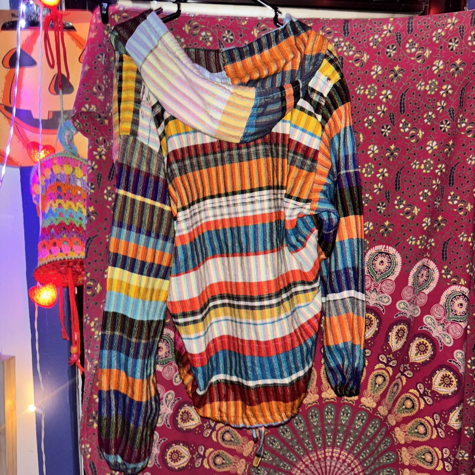 Patchwork flannel Pullover Hoodie Jacket Hippie B… - image 2