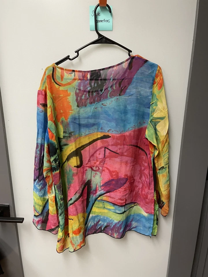 Top de mujer Chicos 100 % seda multicolor semi transparente manga larga - talla 2 (L/12) Foto 2 de 3