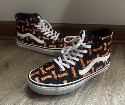 Vans X Thrasher Sk8 Hi High Skate Shoe Logo All Over Mens 11.5 Used No Box