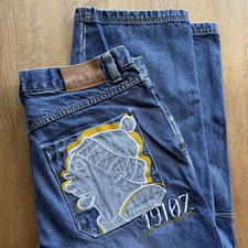 FUBU Premium Y2K Fat Albert 40/34 38x34 Denim Jeans Mushmouth Embroidery