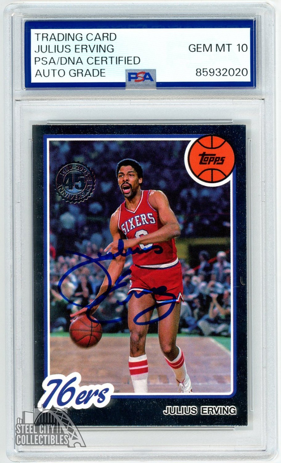 Julius Erving 2025 Topps 45th Anniversary Autograph Card #80BK-2 PSA/DNA 10