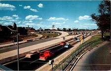 Detroit MI Edsel Ford & John Lodge Expressway Interchange Postcard Plastichrome