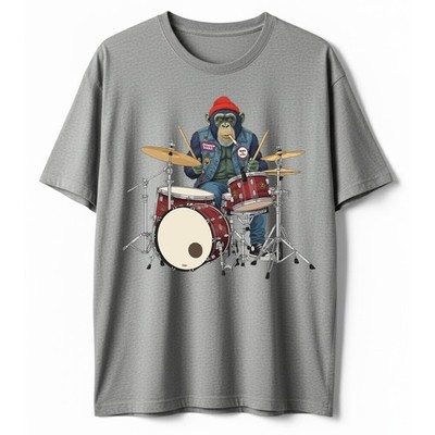 Chimp Playing Drum T-Shirt Funny Monkey Drummer Rock Band Musician Ape Tee