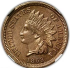 1863 COPPER NICKEL INDIAN HEAD CENT NGC MS 62 EXCEPTIONALLY SUPERIOR STRIKE,