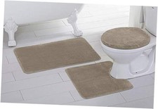 Solid Color 3 Piece Bathroom Rug Set Bath Rug, Contour Mat,  Lid Beige / Sand