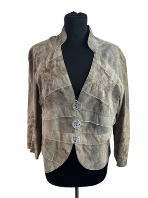 Vintage Giorgio Armani Damen hellbraun Tüll getrimmt Wildleder Lederjacke beige S 16