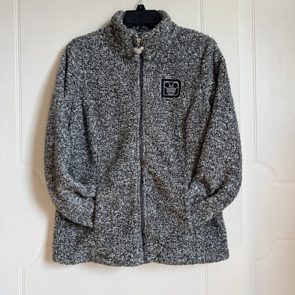 Chaqueta polar de felpa Walt Disney World para mujer pequeña gris Sherpa cremallera completa peluche Foto 3 de 4
