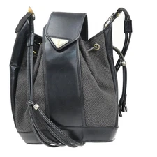 YVES SAINT LAURENT YSL Bucket Shoulder Bag Canvas Leather Black Purple 60EG053