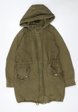 Topshop Women’s Green Parka Coat UK 10 Hooded Long Cotton Blend
