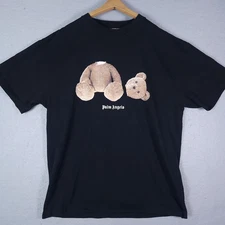 Palm Angels Shirt Mens Medium Black Teddy Bear Graphic Back Logo Made in Italy