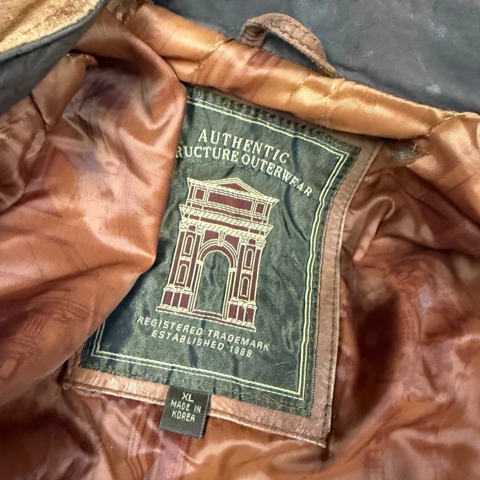 90s Vintage Structure Leather Barn Coat Chore men's XL m65 field chore - Image 4 of 4