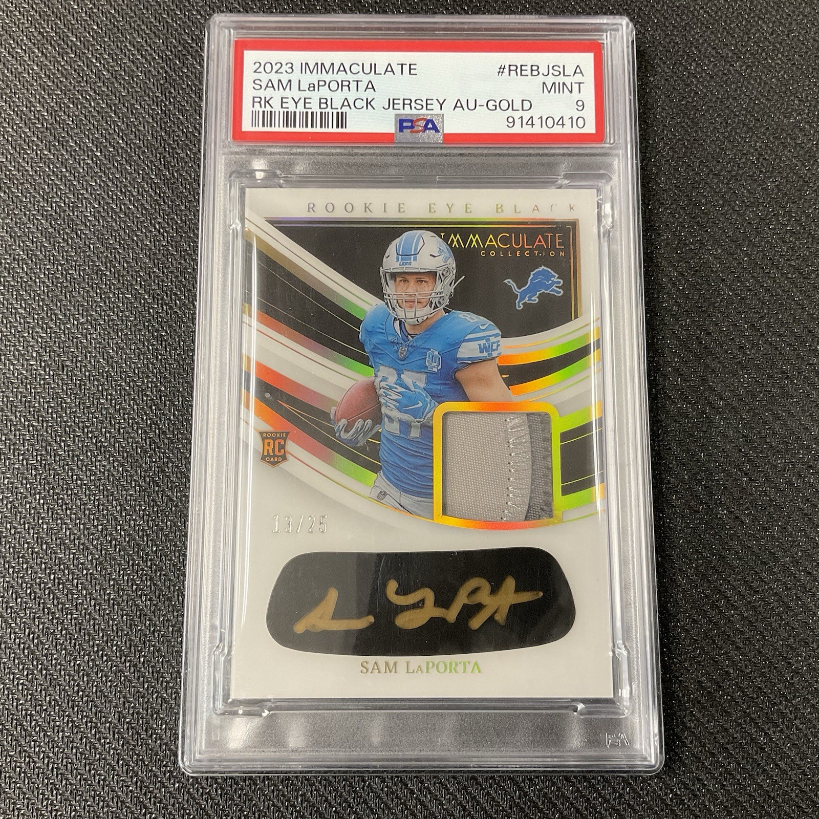 SAM LaPORTA Eye Black Rookie Patch Auto #/25 PSA 2023 Immaculate Football