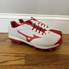 Mizuno Sweep 5 Women's US 9.5 White Red Lace Up Metal Softball Cleats GAL261