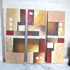Abstract Acrylic Painting On Canvas - set of 3 ( each section 30x90cm )