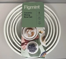 5pc Earthenware Ceramic Mixing Bowl Set Cream - Figmint