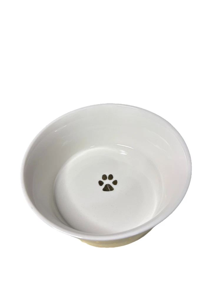 3 Fido's Diner Gold Polka Dot Trim & Paw Print Porcelain Stoneware Pet Bowls - Image 4 of 4