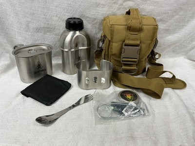 Pathfinder Stainless Steel Canteen Cooking Set MOLLE Bag Brown NWOT