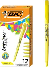 BIC Brite Liner Yellow Highlighters, Chisel Tip, 12-Count Pack