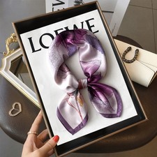 100 Mulberry Silk 27" Square Scarf Women Neckerchief Wrap Vintage Purple Flower