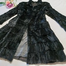 0730 Unique Real Black  Rabbit Fur Long Dress Coat Women size M