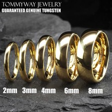 Tungsten Carbide 14K Gold Plated Polished Plain Wedding Band Ring Comfort Fit