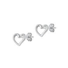 Sterling Silver Open Heart Stud Earrings Dainty Minimalist Earrings
