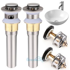2X Bathroom Sink Pop Up Drain Stopper with Overflow Basin Vessel Polished Chrome