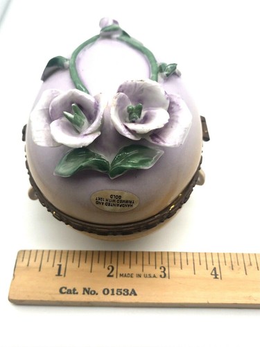 VTG FORMALITIES BY Baum Bros. EGG SHAPED FLORAL ACCENT China Trinket Box - Picture 11 of 11