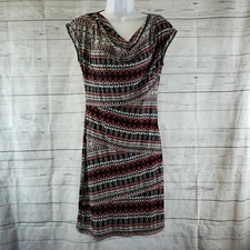 Max Studio Womens Dress Sz Small Black Pink Striped Draped Neck