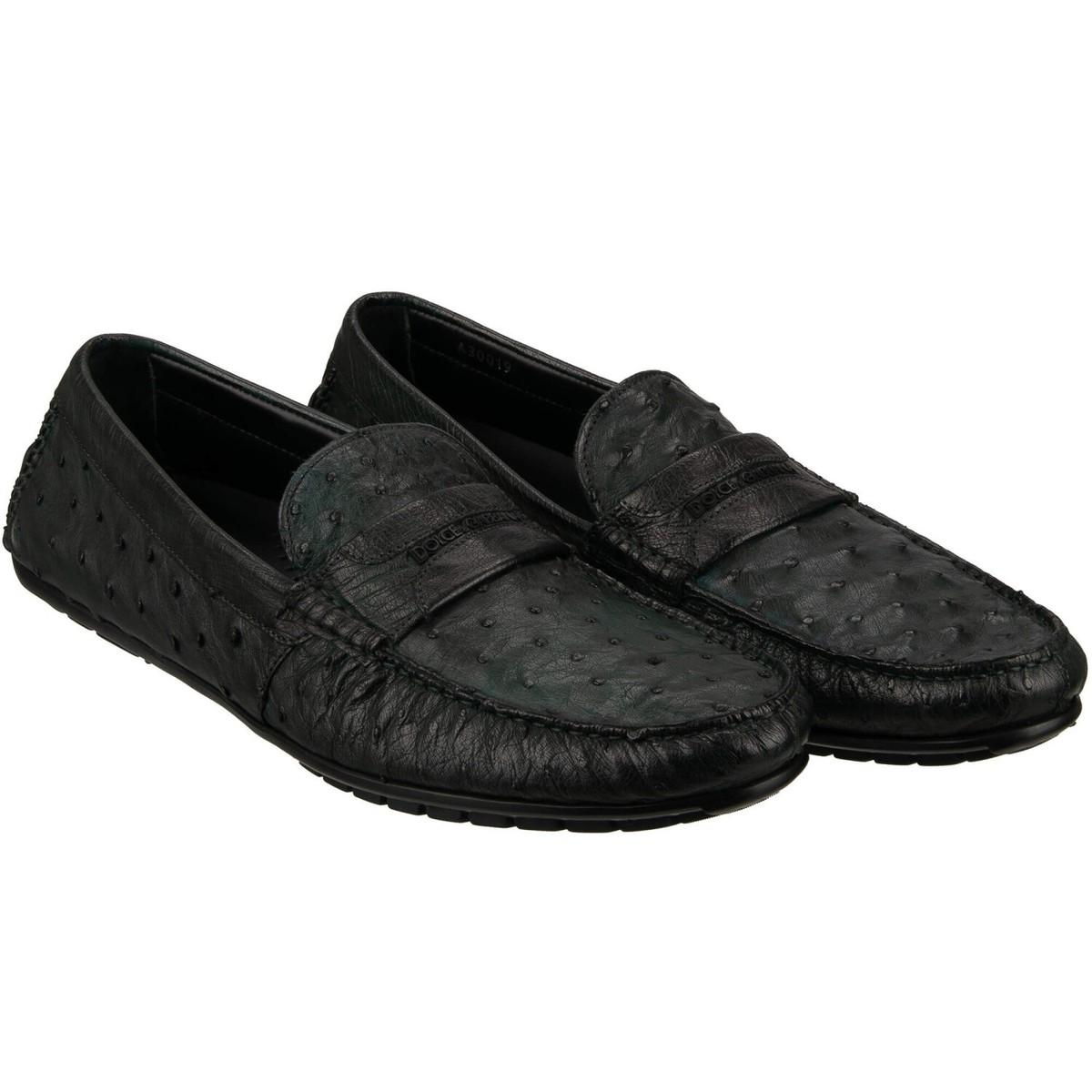 Dolce Gabbana Struzzo Pelle Mocassini Loafer Scarpe Ragusa Nero