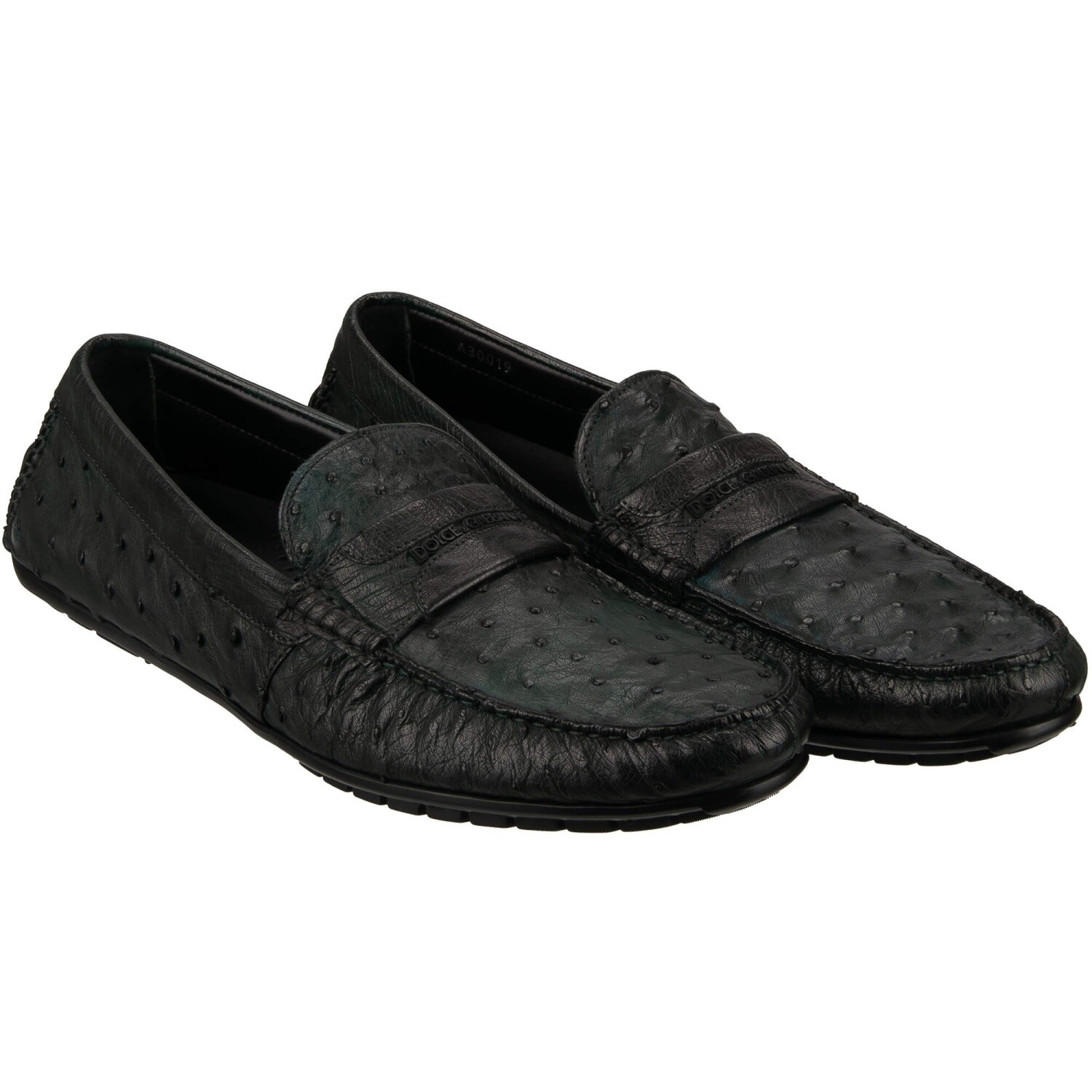 DOLCE & GABBANA Mocassins En Cuir D'Autruche RAGUSA Bleus Noirs 42