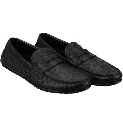 Dolce Gabbana Struzzo Pelle Mocassini Loafer Scarpe Ragusa Nero