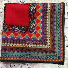 CLASSIC MEN HANDKERCHIEF COTTON RED GEOMETRICS STRIP POCKET SQUARE 16" ART M203