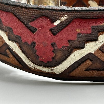 Milor Tooled Leather Belt Southwest Thunderbird Aztec Size  display picture 2