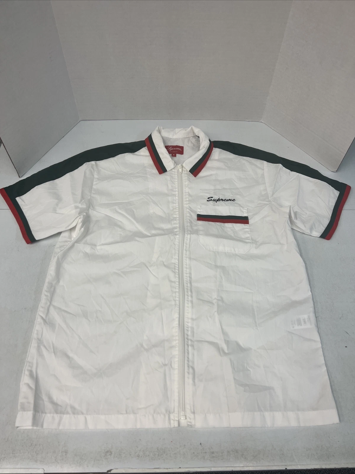 Chemise de travail zippée Supreme blanche rouge vert SS18 taille S flambant neuve