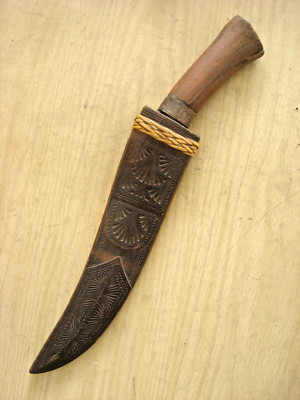 CUSTOM HAND MADE FILIPINO KNIFE  ENGRAVED Wooden SHEATH Original Vintage Dagger