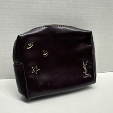 YSL Beaute Makeup Travel Bag Zipper Pouch Heart Star Lips Dark Red Gold Small