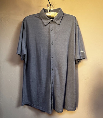 Puma Dry Cell Men's Button Down Shirt Performance Fit Stripe Gray Size Large NWT