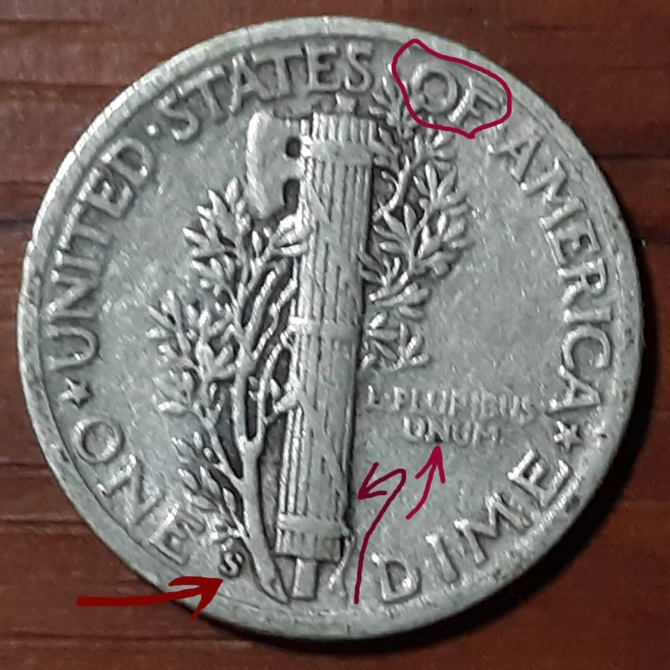 1945/3 S Mercury 10C 2.5g Multiple Errors Obv & Rev: PAC-MAN in Filled Moto-DDOR - Image 2 of 4